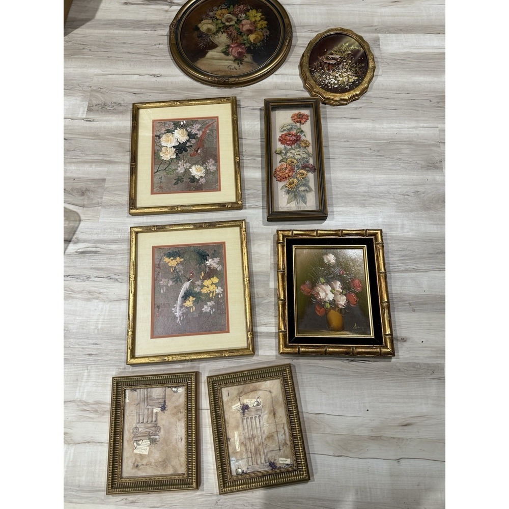 Vintage-Inspired Gold Floral Wall Art Prints - Assorted Frames